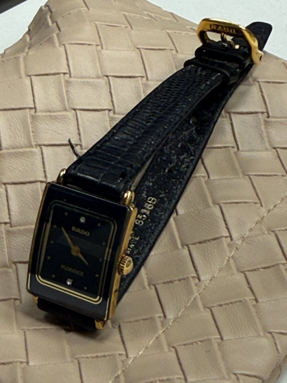 Vintage Rado Florence Ladies Tank Watch Diamond Markers Black Dial Gold Swiss - Picture 8 of 10